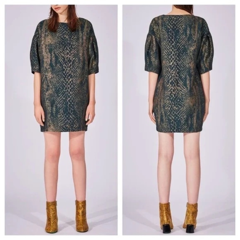 Eve Gravel "Train to Paris" Metallic Snakeskin Print Dress Green Size XS
